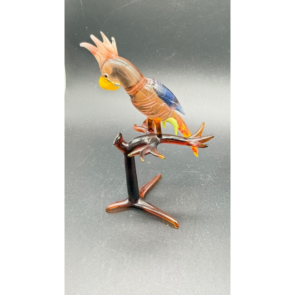 Vintage Hand Blown Art Glass Murano Style Cockatoo Parrot Figurine